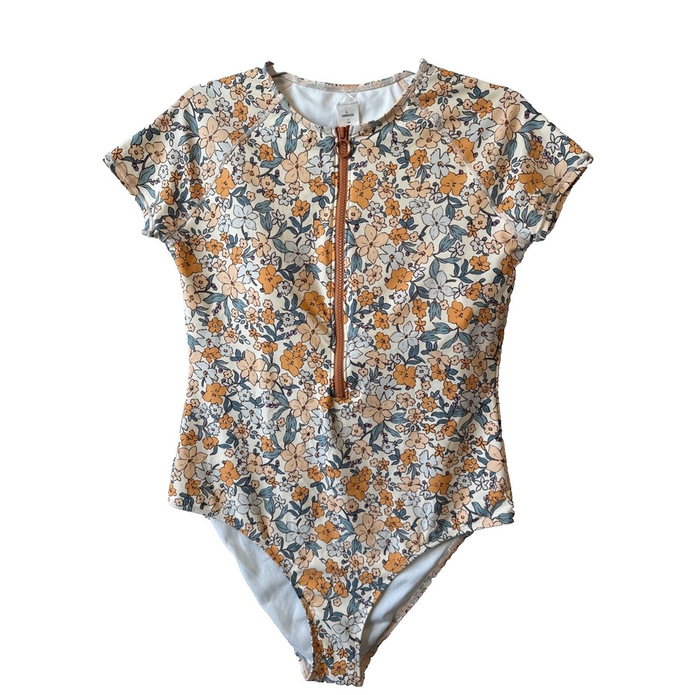 Cupshe Elodie Ditsy Floral Zipper Short Sleeve One Piece Swim‎ Suit L Rashguard